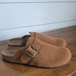 Dream Pairs Tan Suede Mules with Buckle